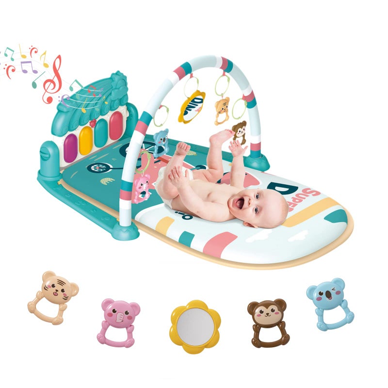 dearlomum Baby Play Mat & Piano Tummy Time Gym, Infant Sensory Activity Playmat with 5 Toys, Music & Lights, Developmental Gift for Boys & Girls 0-12 Months (Blue) - Image 1