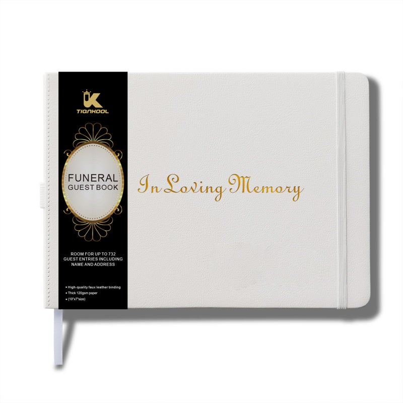 Tiankool Funeral Guest Book for Memorial Service - in Loving Memory Guest Book for Funeral Sign in - Celebration of Life Guest Book for Funeral Guest Registry-134 Pages,10" x 7",Hardcover,White - Image 1
