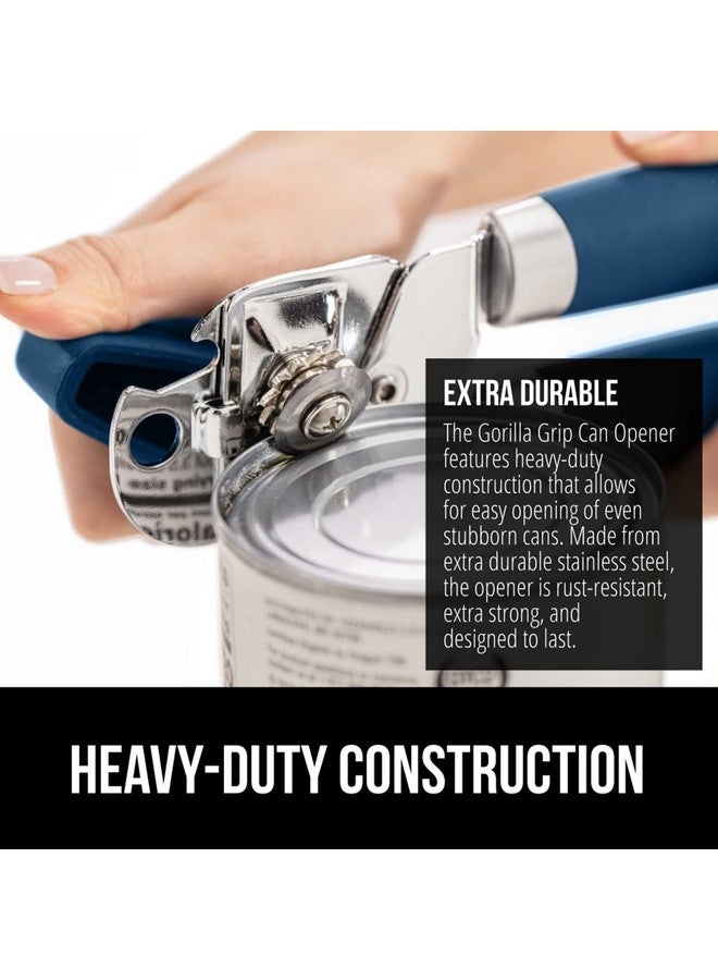 غوريلا جريب فتاحة علب وزجاجات يدوية أصلية من GORILLA GRIP مصنوعة من الفولاذ المقاوم للصدأ عالي التحمل وحافة ناعمة، بمقبض مريح وناعم، مقبض كبير الحجم سهل الدوران، أداة مطبخ متعددة الوظائف، لون أزرق - Image 4
