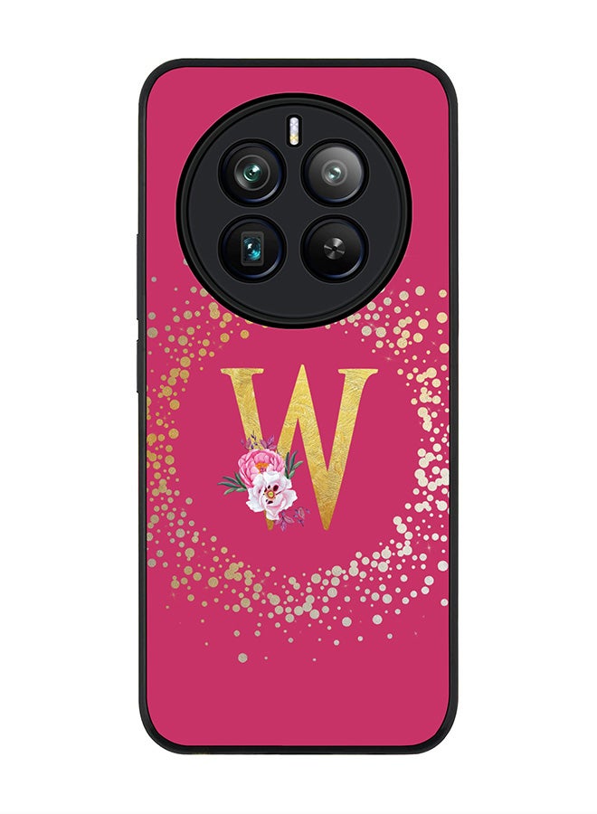 Stylizedd Rugged Black edge case for Realme 12 Pro / Realme 12 Pro Plus 5G, Custom Monogram Initial Letter Floral Pattern Alphabet-W (Deep Pink Rose) - Image 1