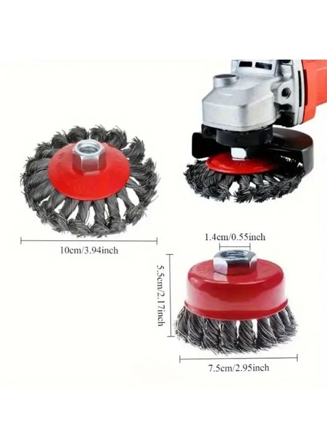 2 Pack 4 Inch 3 Inch Carbon Steel Wire Wheels Angle Grinder Attachments Rust Paint Removal - Image 3