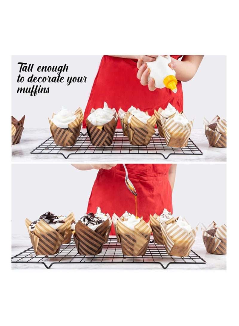 KASTWAVE Baking Paper Cups Cupcake Liners, 100Pcs Brown White Tulip Style Baking Wrappers Muffin Cups Greaseproof Paper Square Non-Stick for Medium Large Cupcakes Mini Cake Party Birthday Random Color - Image 3