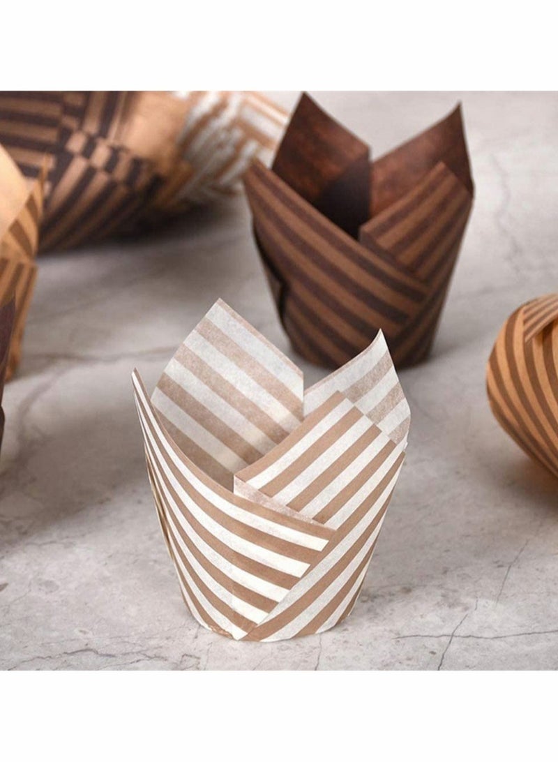 KASTWAVE Baking Paper Cups Cupcake Liners, 100Pcs Brown White Tulip Style Baking Wrappers Muffin Cups Greaseproof Paper Square Non-Stick for Medium Large Cupcakes Mini Cake Party Birthday Random Color - Image 4