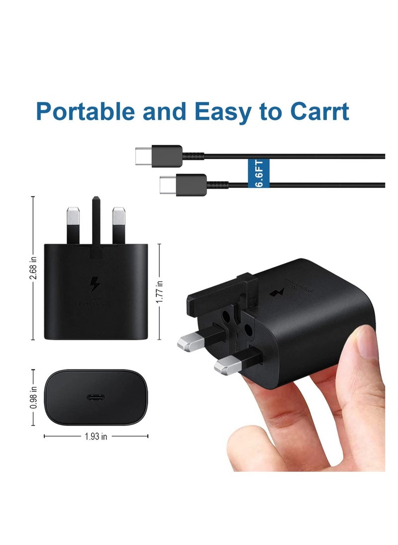 25W Fast Phone Charger Type C Plug for Samsung Galaxy S24/S22/S23 FE, S24 Ultra/S23 Ultra, S21+/S22+/S23+, S10/S22/S23, S20 FE, A55/A54/A05/M14/A73, USB C Adapter Super Fast Charging Cable