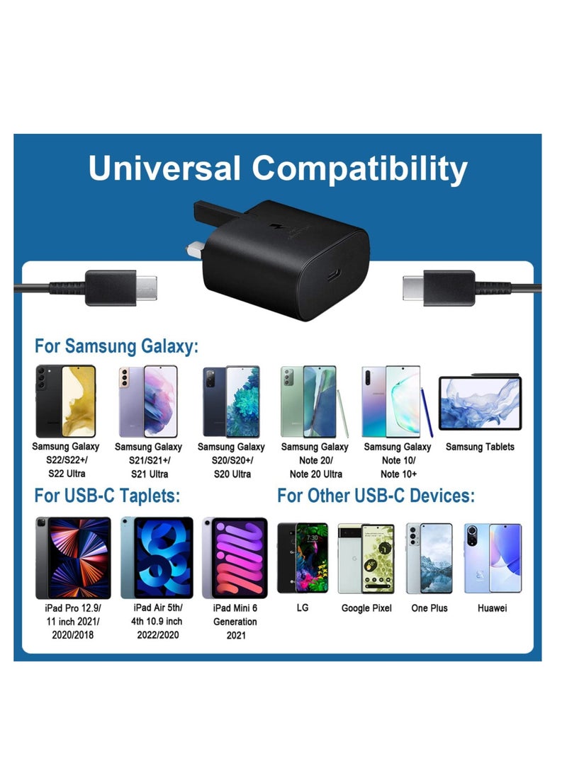 25W Fast Phone Charger Type C Plug for Samsung Galaxy S24/S22/S23 FE, S24 Ultra/S23 Ultra, S21+/S22+/S23+, S10/S22/S23, S20 FE, A55/A54/A05/M14/A73, USB C Adapter Super Fast Charging Cable