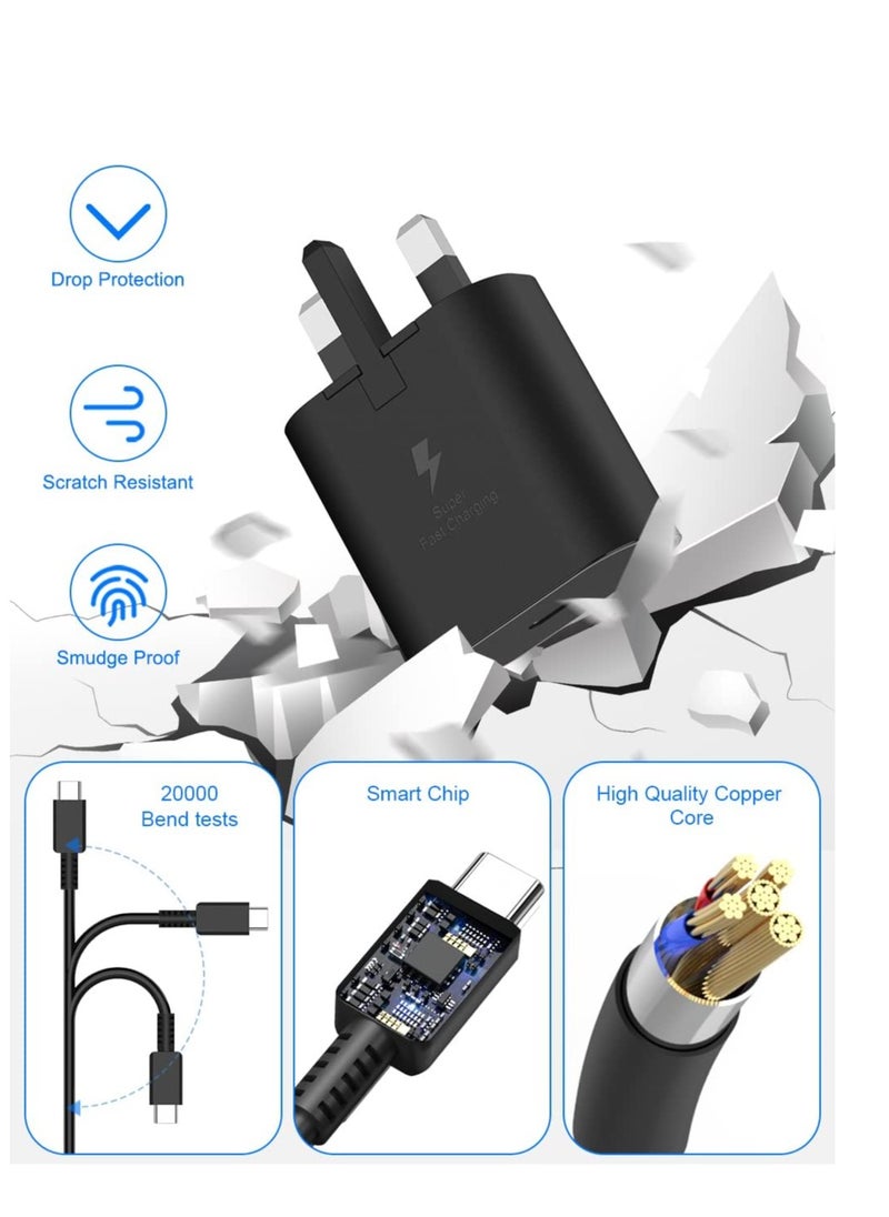 25W Fast Phone Charger Type C Plug for Samsung Galaxy S24/S22/S23 FE, S24 Ultra/S23 Ultra, S21+/S22+/S23+, S10/S22/S23, S20 FE, A55/A54/A05/M14/A73, USB C Adapter Super Fast Charging Cable