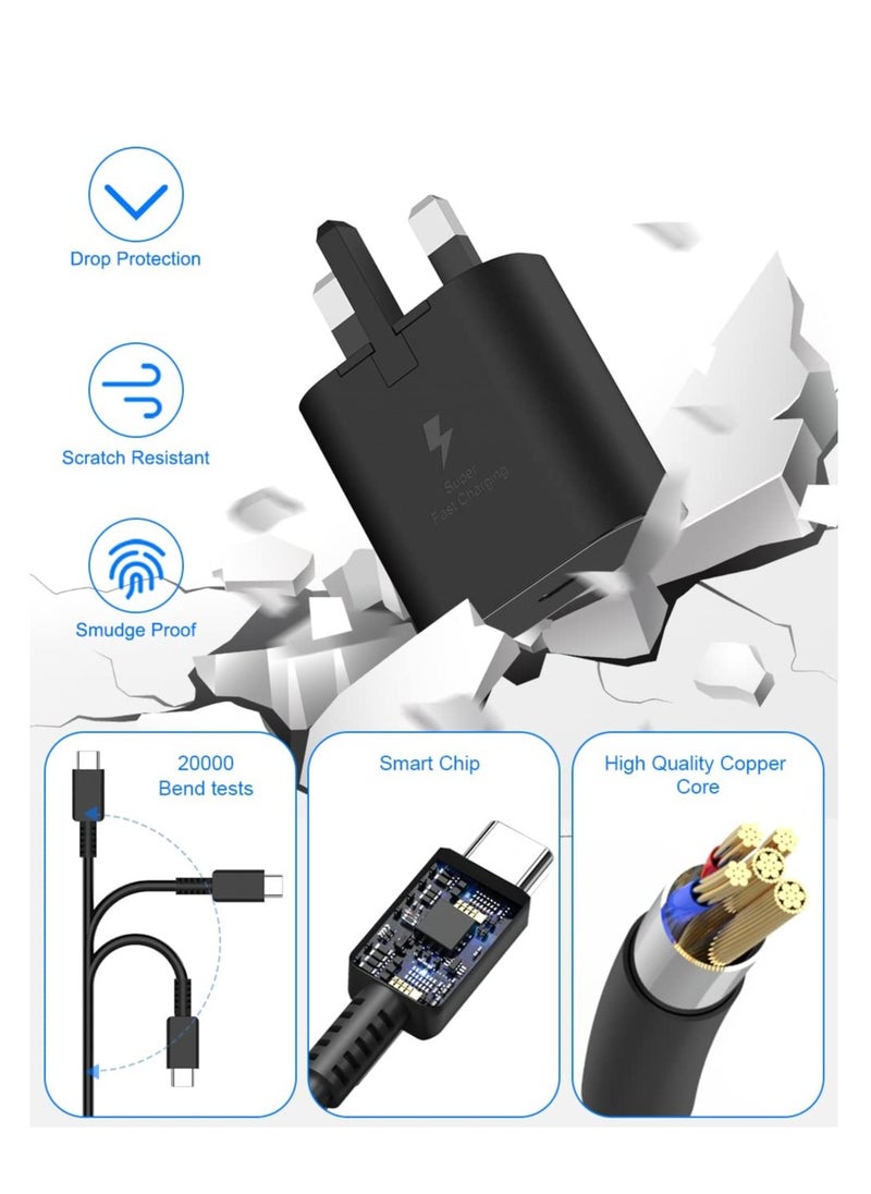 25W Fast Phone Charger Type C Plug for Samsung Galaxy S24/S22/S23 FE, S24 Ultra/S23 Ultra, S21+/S22+/S23+, S10/S22/S23, S20 FE, A55/A54/A05/M14/A73, USB C Adapter Super Fast Charging Cable
