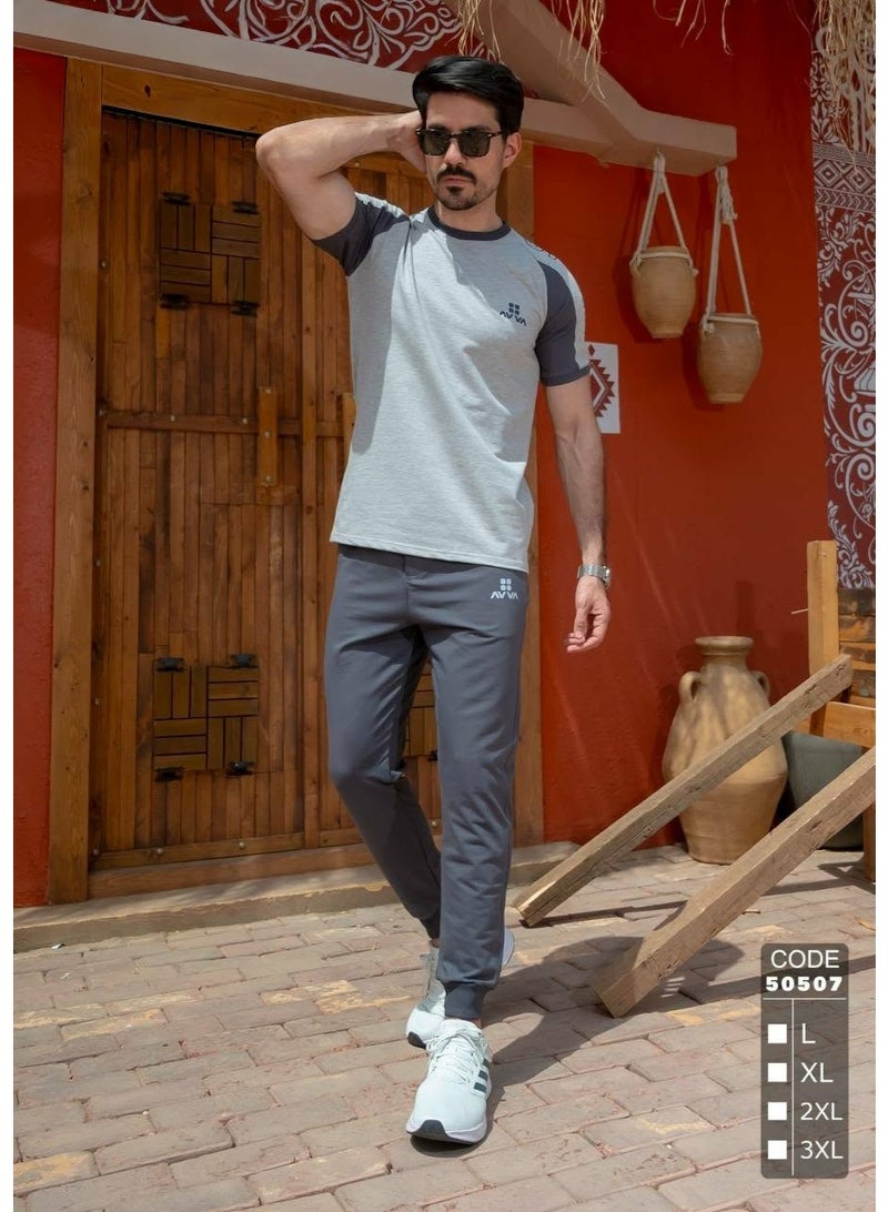ترنج رجالي صيفي خروج قطن فاخر نقي100% - تصميم انيق وشيك لون رصاصي  - مقاس XL - Image 1