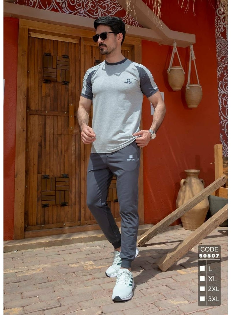 ترنج رجالي صيفي خروج قطن فاخر نقي100% - تصميم انيق وشيك لون رصاصي  - مقاس XL - Image 3