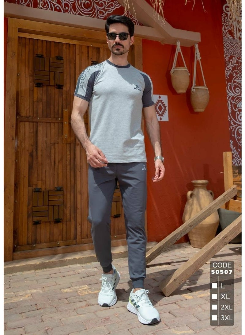 ترنج رجالي صيفي خروج قطن فاخر نقي100% - تصميم انيق وشيك لون رصاصي  - مقاس XL - Image 4
