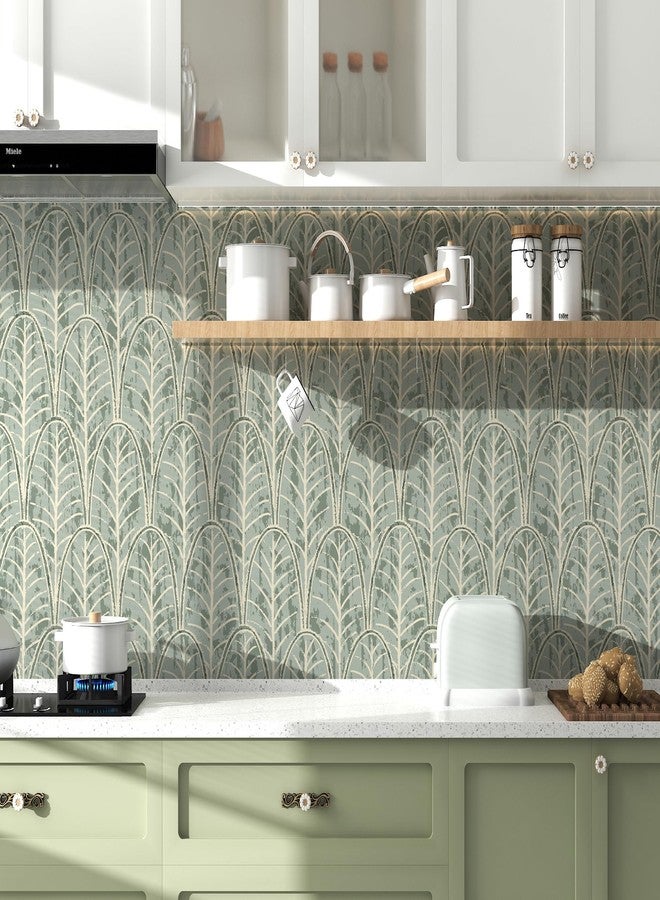 tiltil Peel and Stick Wallpaper Green Left Contact Paper 17.3"×78.8" Boho Wallpaper Self-Adhesive Removable Wall Paper of Kitchen - Image 3