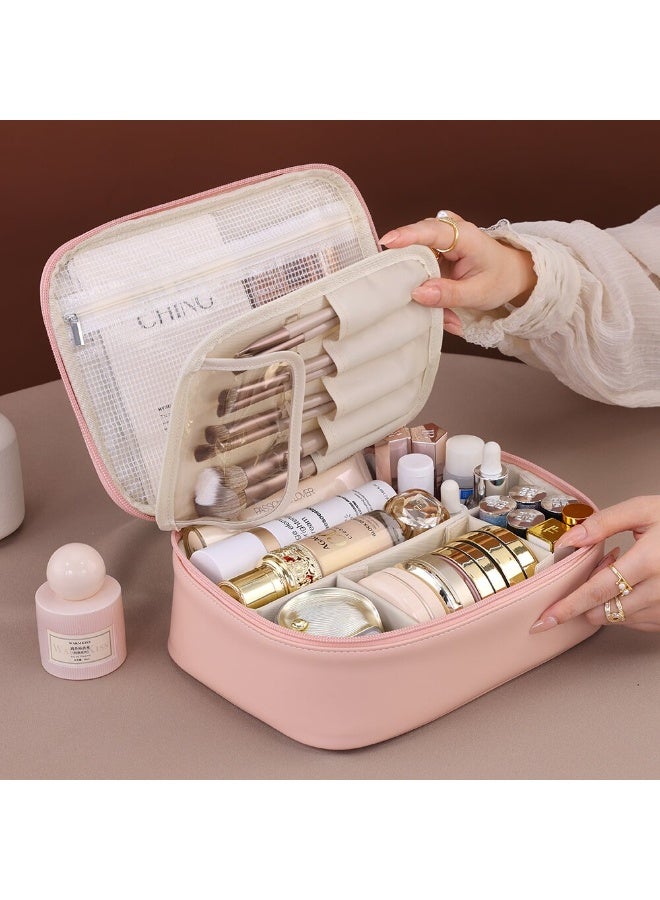 حقيبة سفر للمكياج، حقائب مستحضرات تجميل كبيرة السعة مع جيوب، حقيبة أدوات تجميل محمولة مقاومة للماء للنساء والفتيات - Image 1