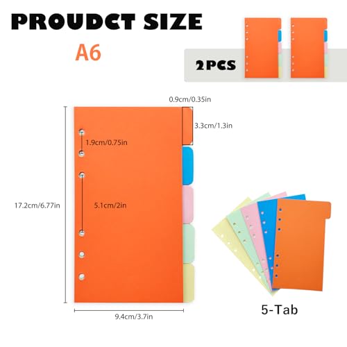 DY.2ten Binder Dividers for 6-Holes Ring Binder, 1/5 Cut Tabs, A6 Size, Sturdy Paper Dividers with 5 Tabs for School Office Home, 2 Sets, 10 Dividers - Image 2