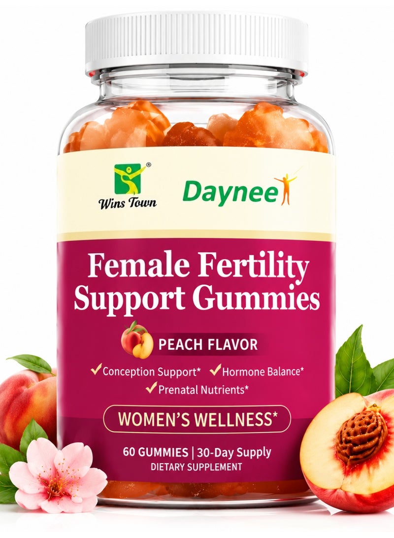 Wins Town Premium Female Fertility Gummies with Folic Acid & Ashwagandha | Vegan, Non-GMO, 60 Count - Image 1