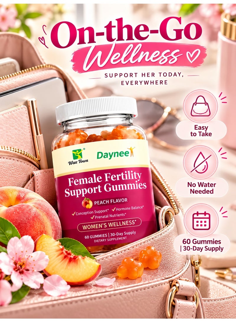 Wins Town Premium Female Fertility Gummies with Folic Acid & Ashwagandha | Vegan, Non-GMO, 60 Count - Image 5