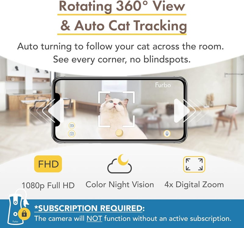 فيربو كاميرا 360° للقطط - اكتشف الميزات الذكية مع خطة اشتراكية: تنبيهات أمان المنزل وسلامة الحيوانات الأليفة، وجهاز توزيع الحلوى الدوار مع مكبر صوت، وكاميرا ذكية تتصل بتطبيق الهاتف (مطلوب اشتراك، لمدة لا تقل عن 3 أشهر). - Image 3