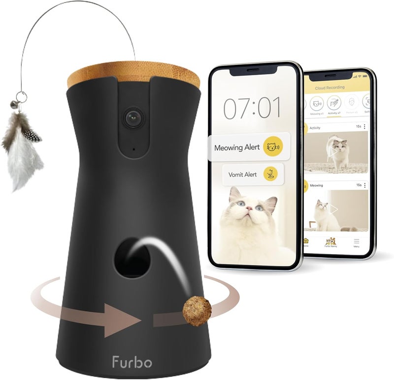 فيربو كاميرا 360° للقطط - اكتشف الميزات الذكية مع خطة اشتراكية: تنبيهات أمان المنزل وسلامة الحيوانات الأليفة، وجهاز توزيع الحلوى الدوار مع مكبر صوت، وكاميرا ذكية تتصل بتطبيق الهاتف (مطلوب اشتراك، لمدة لا تقل عن 3 أشهر). - Image 1