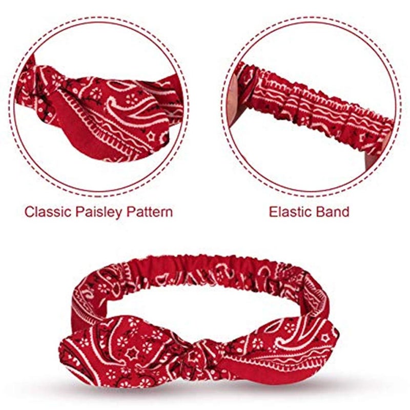 Carede 6 Pack Elastic Paisley Bandana Knot Headbands Rabbit Ear Bow Headband Turban Headwraps Hair Band for Women Girls - Image 4