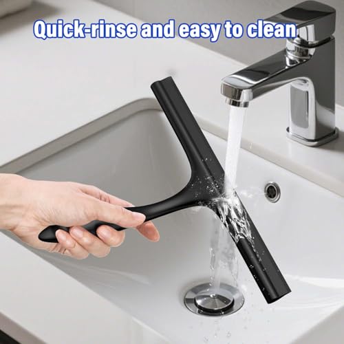 Anjinwiper Shower Squeegee for Glass Doors with Adhesive Hook, Window Squeegee for Shower Glass, Cleaning Tile Wall, Bathroom Cleaner Tool Household Silicone Squeegee(10 inch-Black) - Image 4