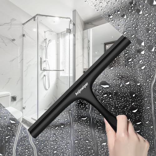 Anjinwiper Shower Squeegee for Glass Doors with Adhesive Hook, Window Squeegee for Shower Glass, Cleaning Tile Wall, Bathroom Cleaner Tool Household Silicone Squeegee(10 inch-Black) - Image 5