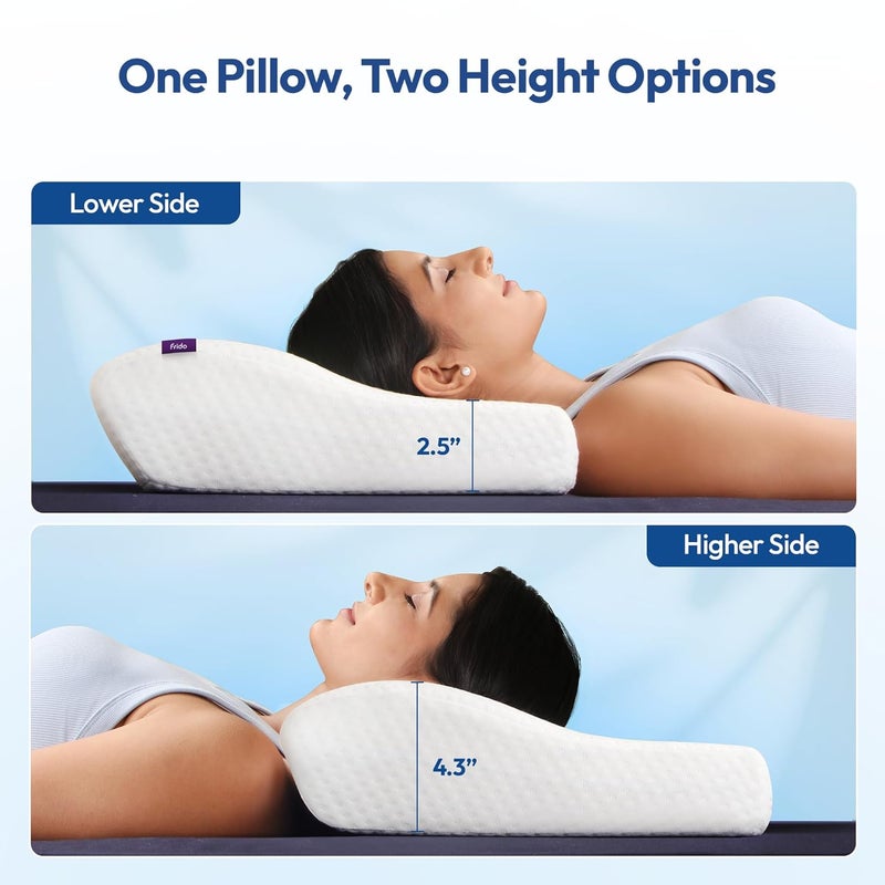Frido Ultimate Neck Contour Cervical Plus Pillow for Neck, Back Pain, Shoulder Pain, Orthopedic Ergonomic Memory Foam Best Pillow for Cervical Spine Neck Pain Relief | White - Large - Image 5