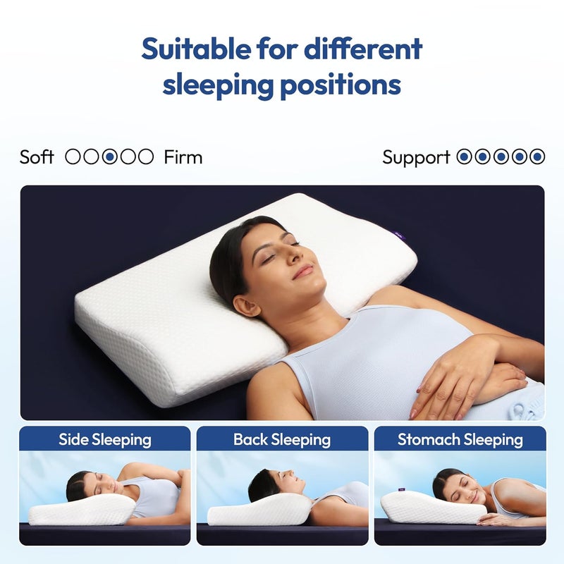 Frido Ultimate Neck Contour Cervical Plus Pillow for Neck, Back Pain, Shoulder Pain, Orthopedic Ergonomic Memory Foam Best Pillow for Cervical Spine Neck Pain Relief | White - Large - Image 4