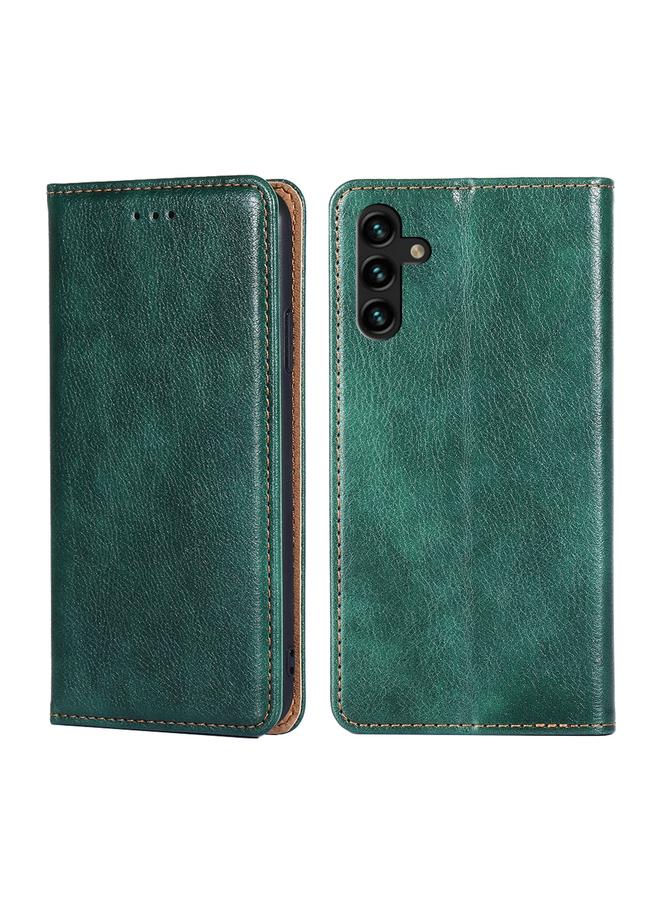 اس-توب جراب لهاتف Samsung Galaxy A04s، جراب هاتف جلدي مغناطيسي بلون سادة لامع وزيتي - Image 1