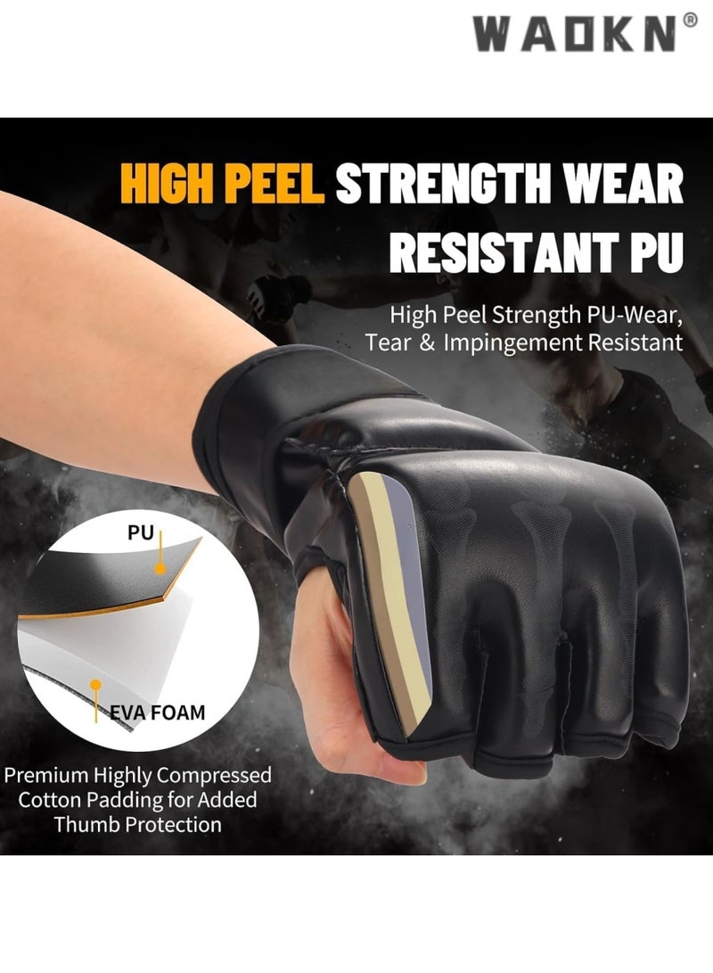 WAOKN MMA Half-Finger Gloves, Boxing Fight Gloves, MMA Mitts with Adjustable Wrist Support, Ideal for Sanda Sparring, Punching Bag Training, and Martial Arts Practice, Enhances Protection - Image 5