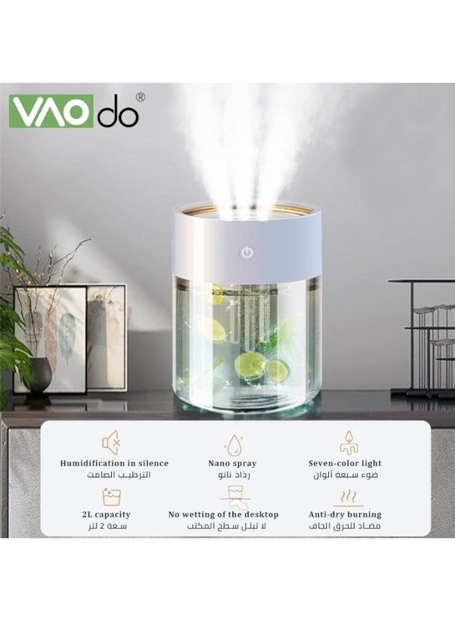 VAOdo 2L Multimode 3-Hole Circulation Fog Humidifier for Large Room, Nano-Level and Mute USB Desktop, Suitable for Baby Room, Bedroom, and Indoor Plant - Image 2