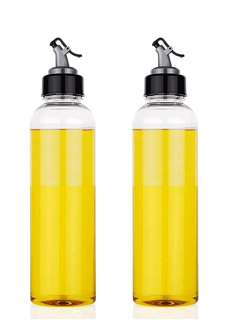 Eugle Mart Glass Easy Flow Plastic Oil and Vinegar Container Dispenser Pourer Bottle for Kitchen 1000 Ml 1 L Pack of 2 Transparent - Image 1