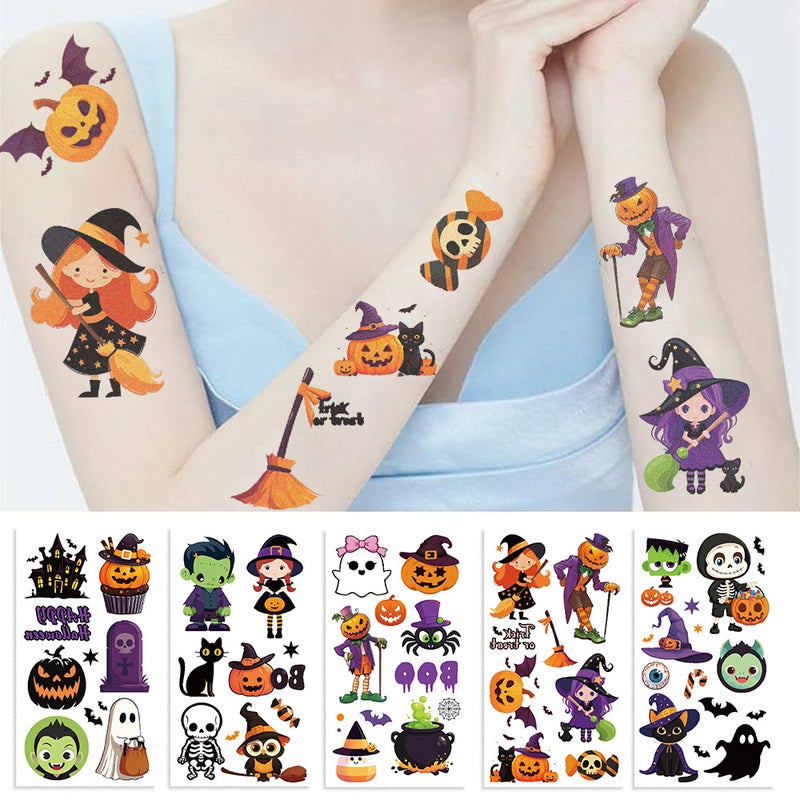 Cartoon Halloween Temporary Tattoos for Kids, 10 Sheets - Image 2