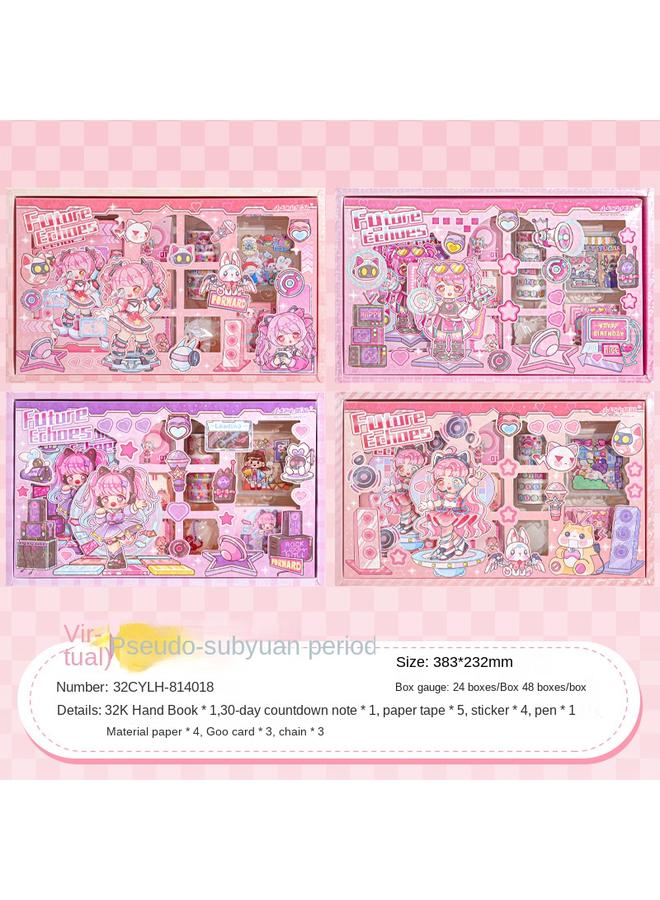 Bluejw 32K Hand Account Book High Color Value Full Set Hand Account Suit Gift Box Girl Heart Children's Gift Hand Account Book Sticker Material - Image 1