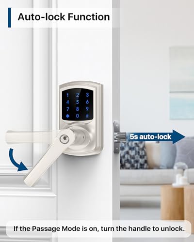 HIDALIFE Keyless Entry Door Lock with Keypad and Handle for Front Doors, Touchscreen, Anti-peep Password, Auto-Locking, Satin Nickel 4 Pack - Image 3