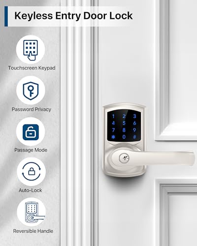 HIDALIFE Keyless Entry Door Lock with Keypad and Handle for Front Doors, Touchscreen, Anti-peep Password, Auto-Locking, Satin Nickel 4 Pack - Image 2