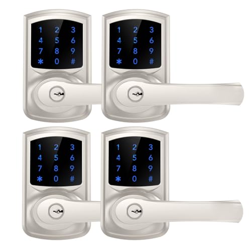 HIDALIFE Keyless Entry Door Lock with Keypad and Handle for Front Doors, Touchscreen, Anti-peep Password, Auto-Locking, Satin Nickel 4 Pack - Image 1