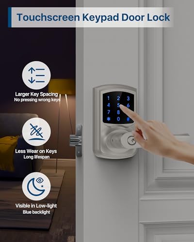 HIDALIFE Keyless Entry Door Lock with Keypad and Handle for Front Doors, Touchscreen, Anti-peep Password, Auto-Locking, Satin Nickel 4 Pack - Image 4