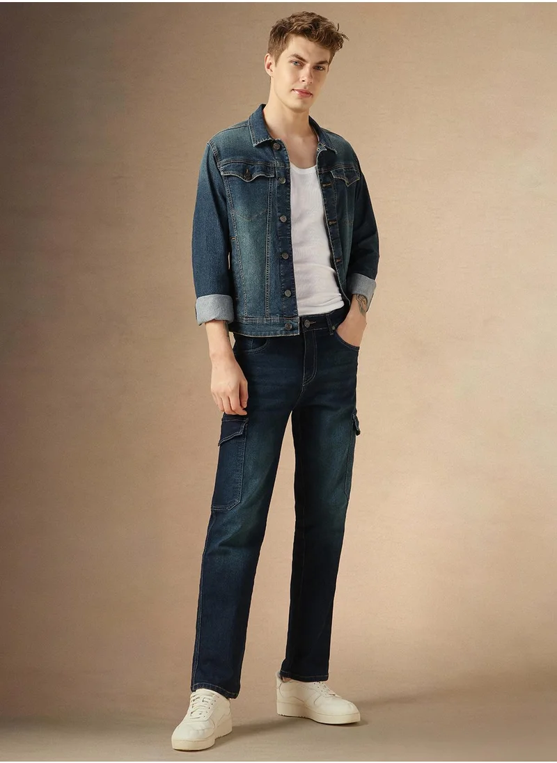 Dennis Lingo Men's Indigo Cotton Blend Solid Full Length Relaxed Fit Jeans