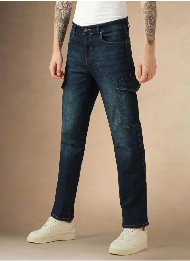Dennis Lingo Men's Indigo Cotton Blend Solid Full Length Relaxed Fit Jeans