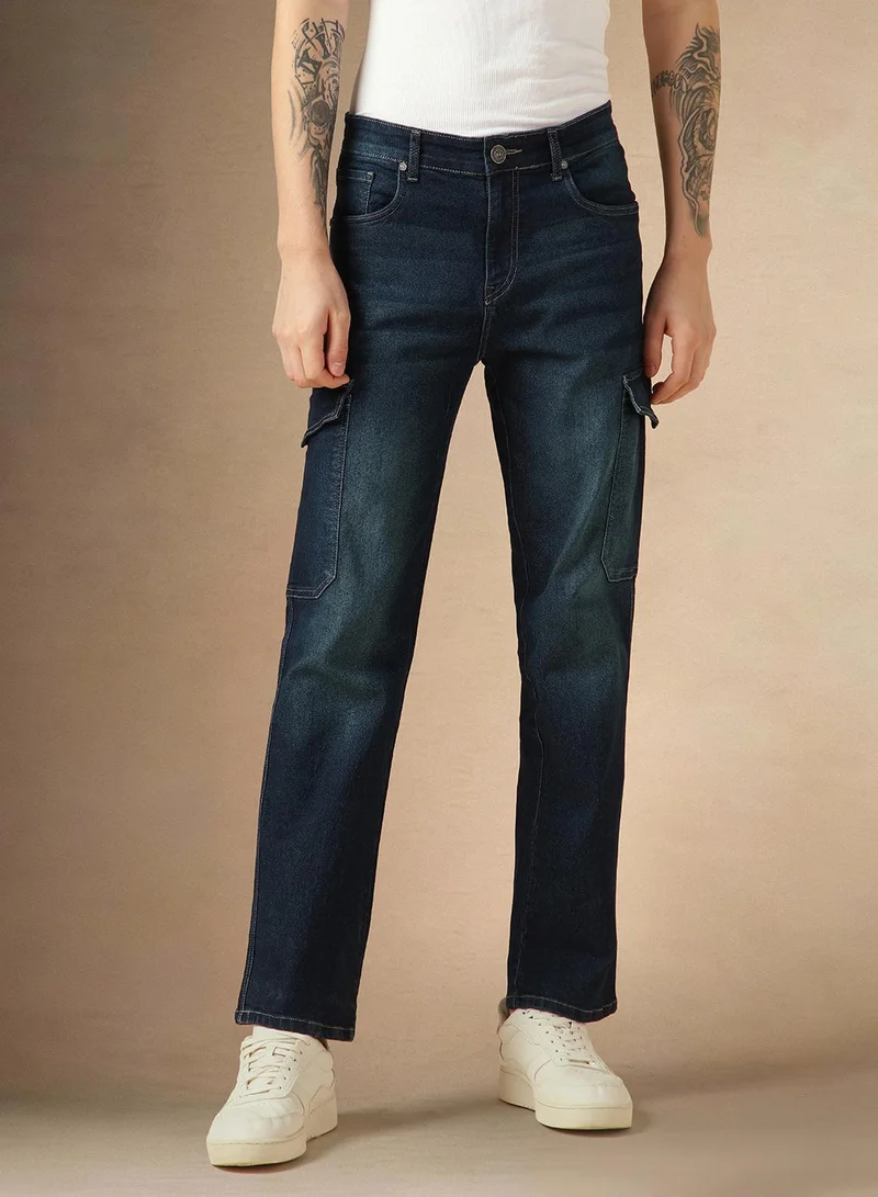 Dennis Lingo Men's Indigo Cotton Blend Solid Full Length Relaxed Fit Jeans