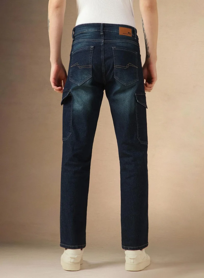 Dennis Lingo Men's Indigo Cotton Blend Solid Full Length Relaxed Fit Jeans
