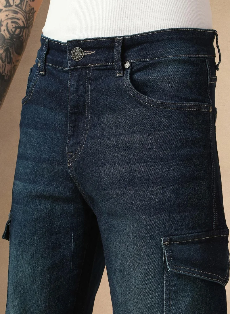 Dennis Lingo Men's Indigo Cotton Blend Solid Full Length Relaxed Fit Jeans