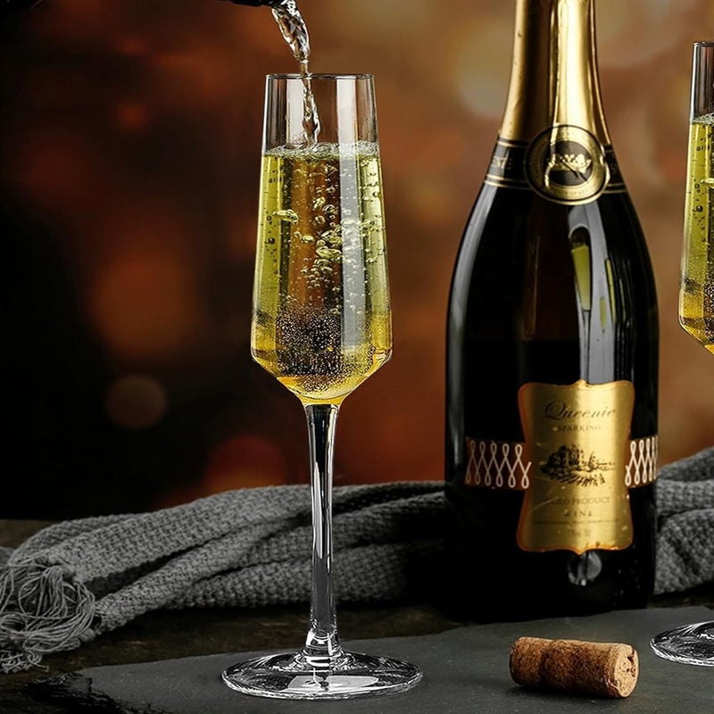 HAPPY BORN Champagne Glasses Set of 2 with Long Stem LeadFree Sparkling Wine Stemware Set Dishwasher Safe for Home Bar Unique Gift for Birthday Wedding Anniversary Clear 250ml - Image 4