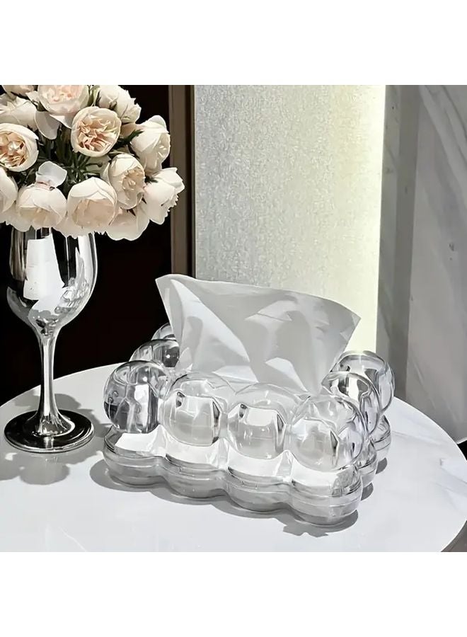 Transparent White Modern Tissue Box Holder With Dome Lid For Bathroom Bedroom Car - Image 1