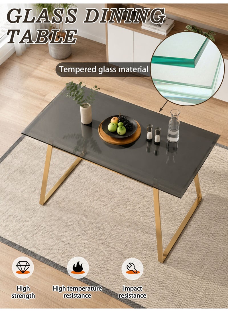 CHOIWIN Modern Rectangular Glass Dining Table,Tempered Glass Top Desk with Gold Metal Frame, Contemporary Rectangle Kitchen Table for 4 People for Dining Room, Living Room, Home Office - Image 5