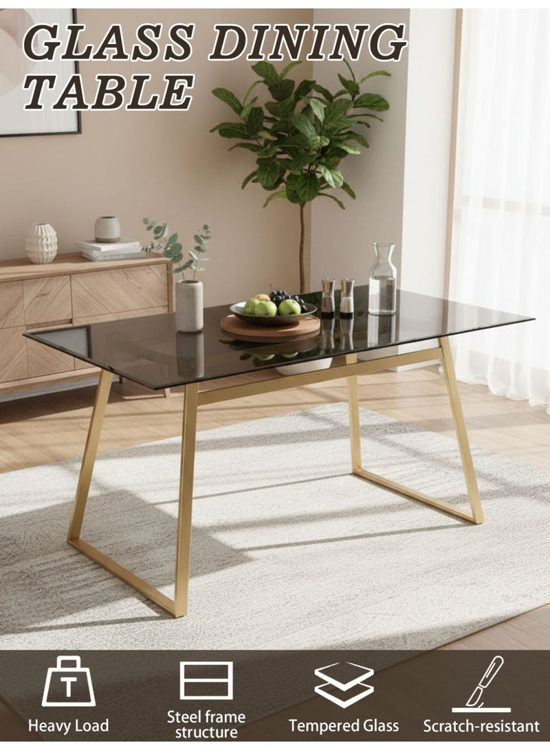 CHOIWIN Modern Rectangular Glass Dining Table,Tempered Glass Top Desk with Gold Metal Frame, Contemporary Rectangle Kitchen Table for 4 People for Dining Room, Living Room, Home Office - Image 4