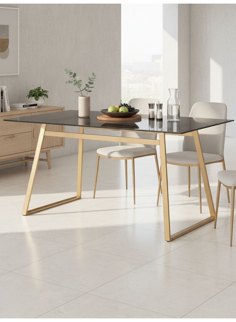 CHOIWIN Modern Rectangular Glass Dining Table,Tempered Glass Top Desk with Gold Metal Frame, Contemporary Rectangle Kitchen Table for 4 People for Dining Room, Living Room, Home Office - Image 2