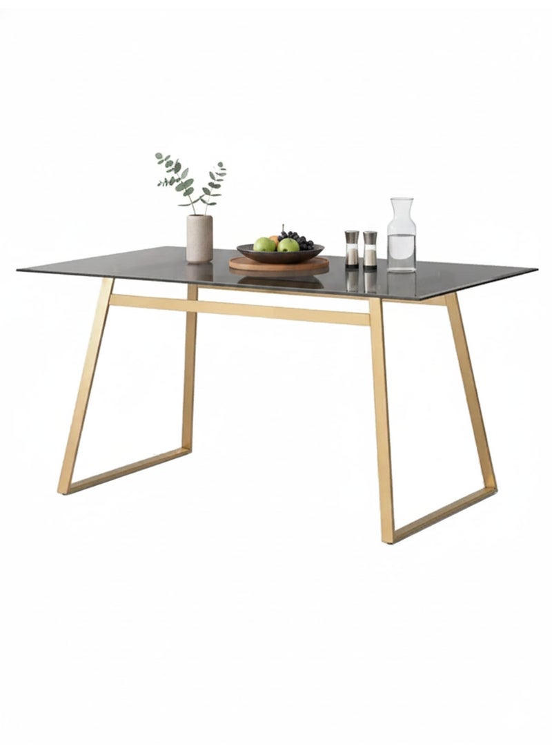 CHOIWIN Modern Rectangular Glass Dining Table,Tempered Glass Top Desk with Gold Metal Frame, Contemporary Rectangle Kitchen Table for 4 People for Dining Room, Living Room, Home Office - Image 3
