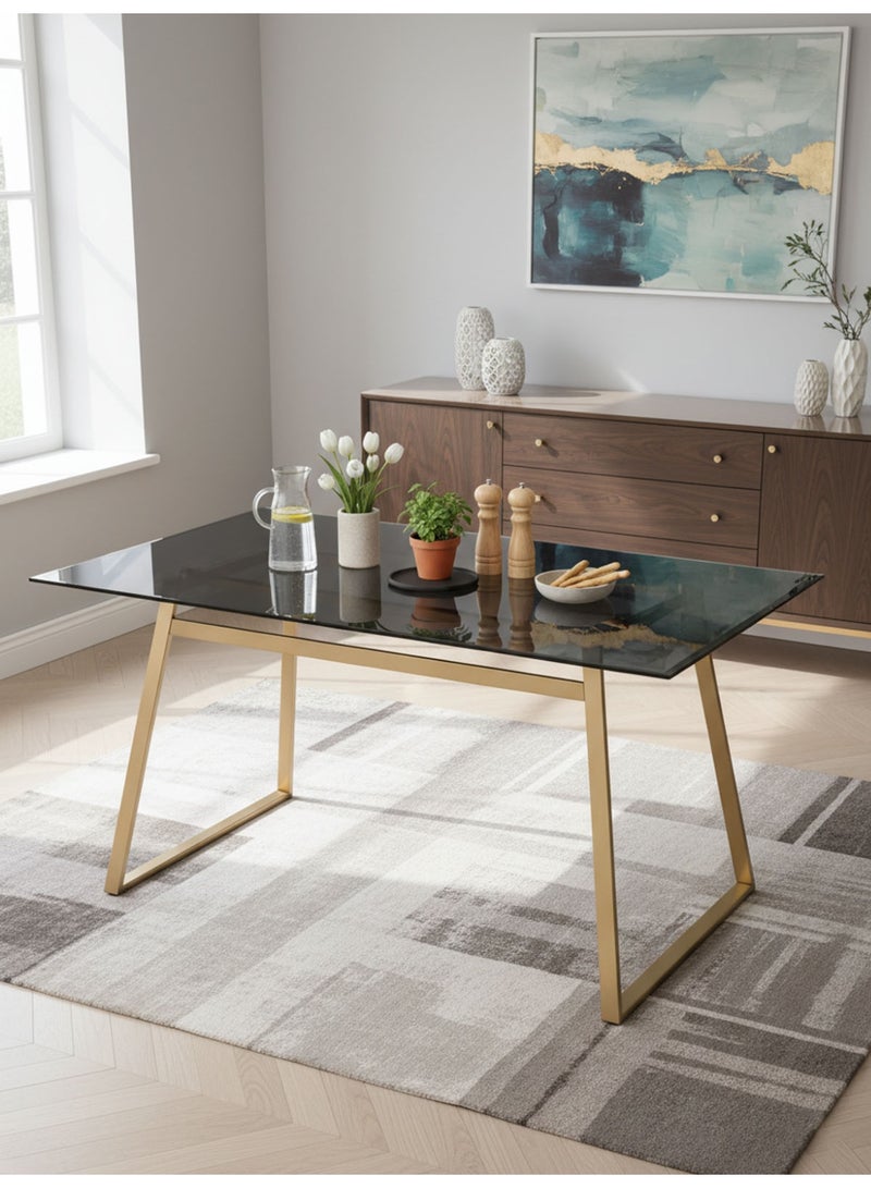 CHOIWIN Modern Rectangular Glass Dining Table,Tempered Glass Top Desk with Gold Metal Frame, Contemporary Rectangle Kitchen Table for 4 People for Dining Room, Living Room, Home Office - Image 1