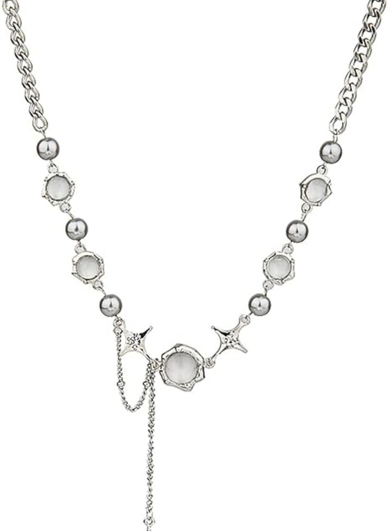 Huitich Charm Statement Necklace with Star & Orb Accents Silver Color Tone  - Image 1