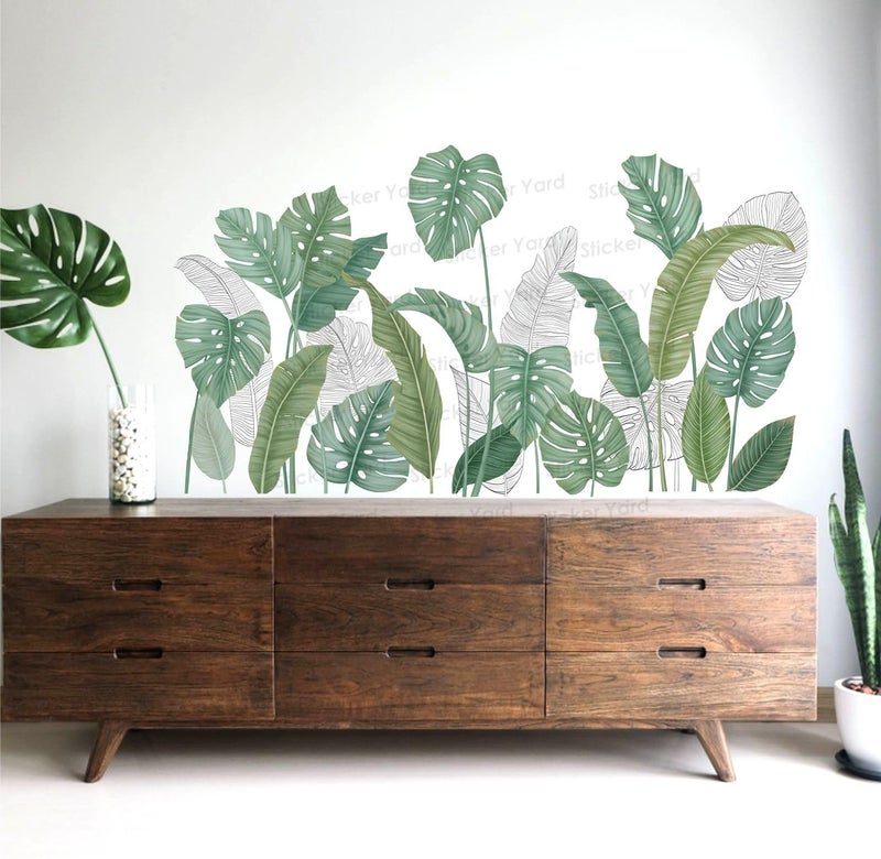 Sticker Yard PVC Vinyl Green Tropical Leaves Self-Adhesive Wall Sticker for Home Decor/Decoration - Living Room, Bedroom, Kids Room (Multicolor,Size 118X67CM) - Image 3